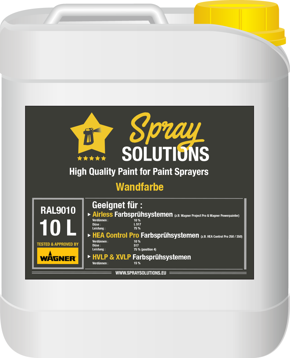 SpraySolutions - Wandfarbe RAL9010 - 10 Liter